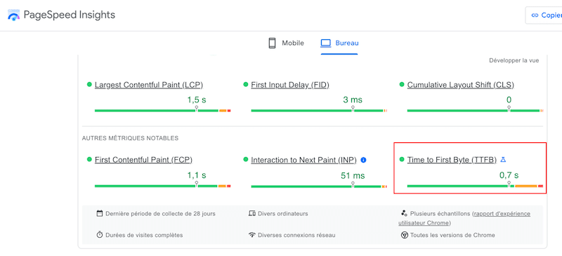 Mesurer le TTFB – Source : PageSpeed ​​Insights