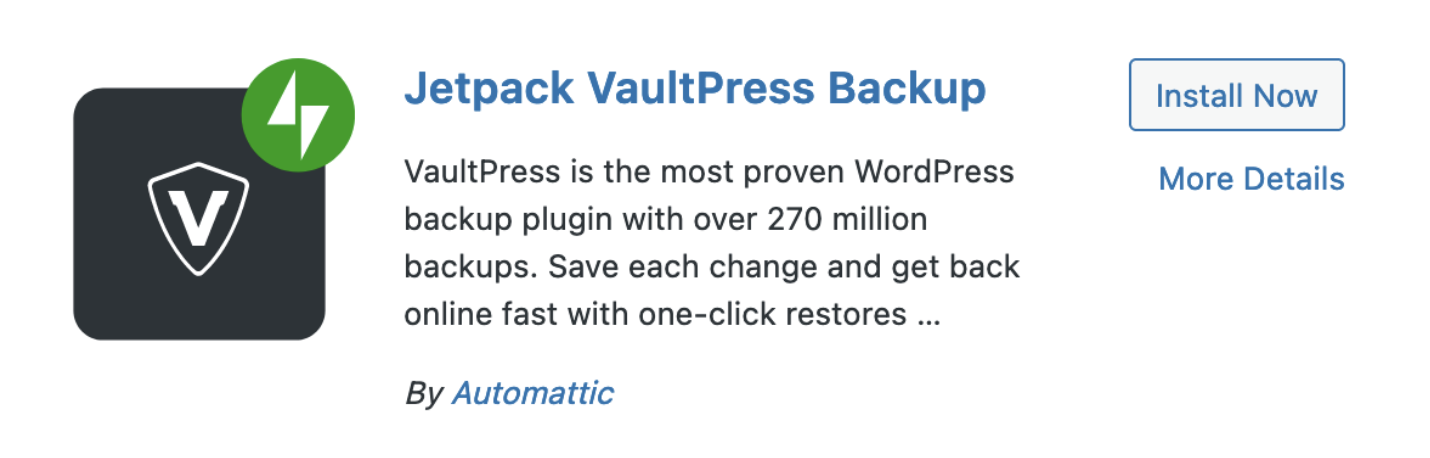 option pour installer Jetpack VaultPress Backup