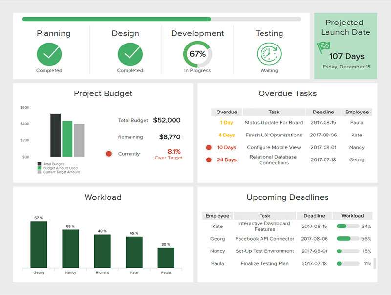 Tabloul de bord pentru managementul proiectelor IT de datapine