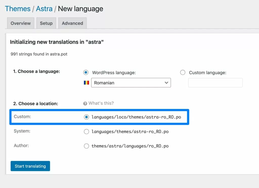 Como escolher um local de arquivo personalizado para evitar problemas com o Loco Translate não funcionar