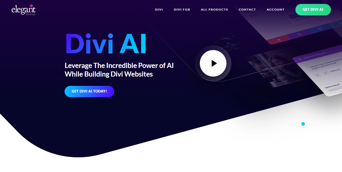 Divi AI Ana Sayfası – Kaynak: Divi AI