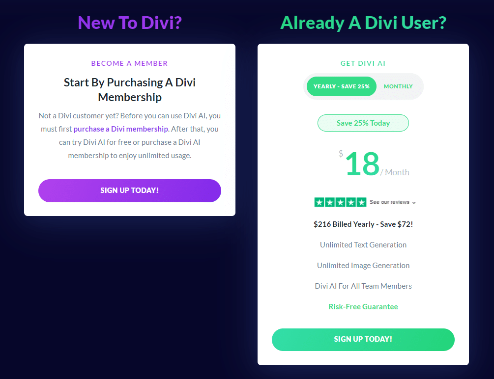 Divi AI Fiyatlandırması – Kaynak: Divi AI