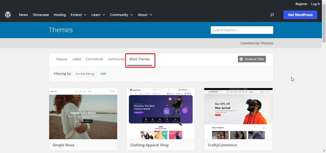 here is where to find the block themes for your WordPress website