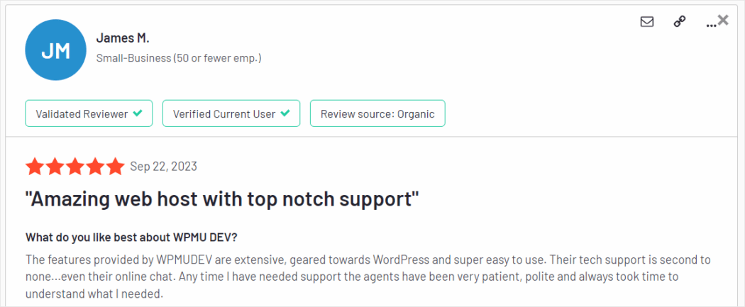 來自 G2.com 的 WPMU DEV 用戶評論