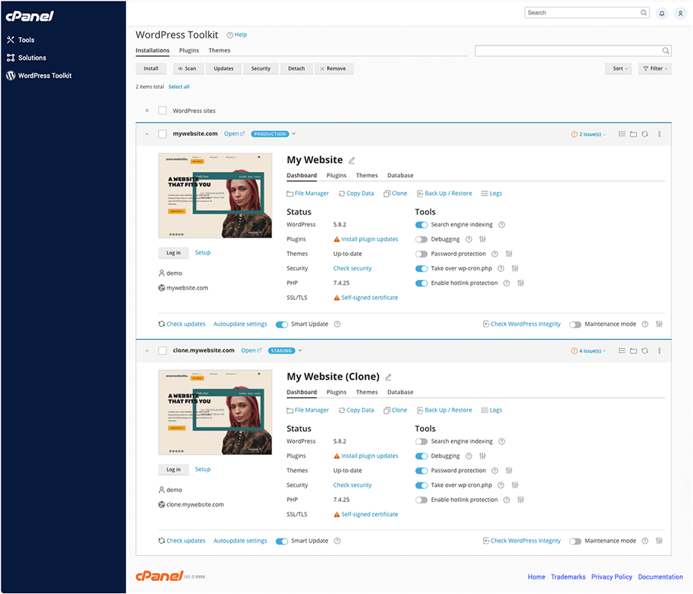 WP Toolkit-Schnittstelle