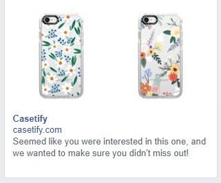 Questo è un esempio di campagna di remarketing di Casetify.