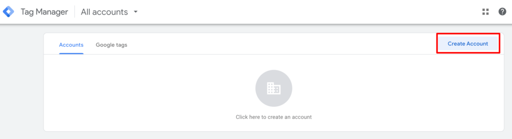 Questa immagine mostra come creare un account Google Tag Manager