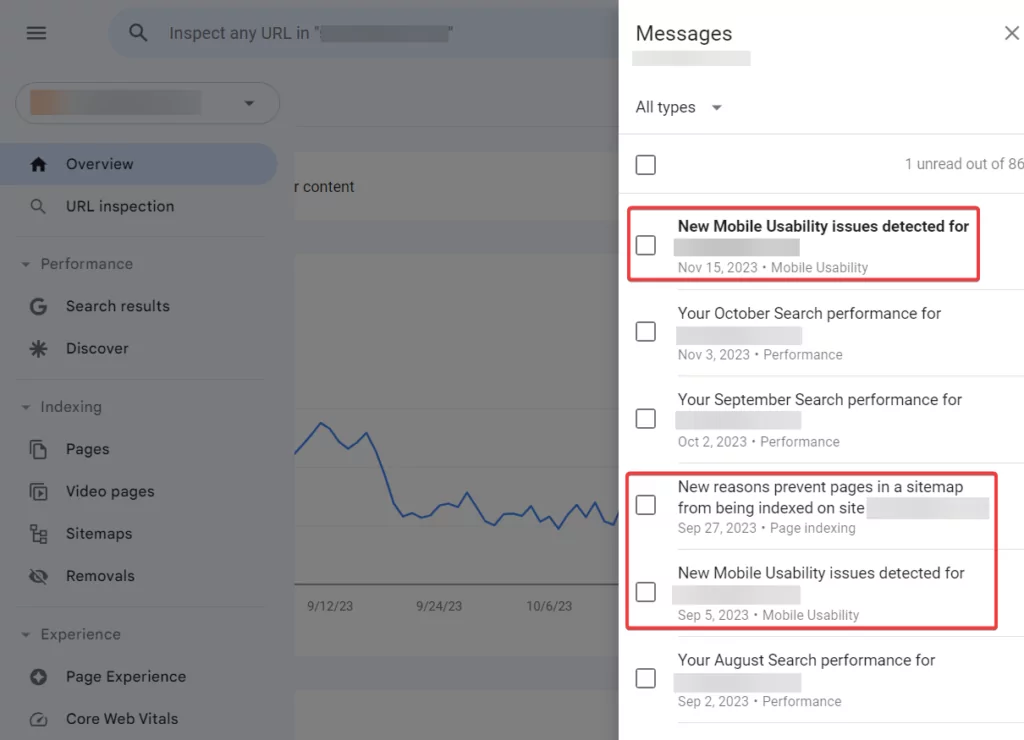 Notifica di avviso di Google Search Console