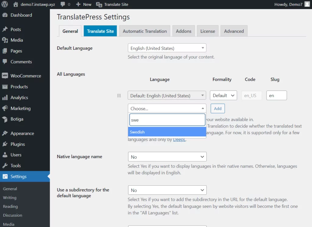 新网站的 TranslationPress 设置