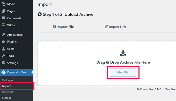 Duplicator import