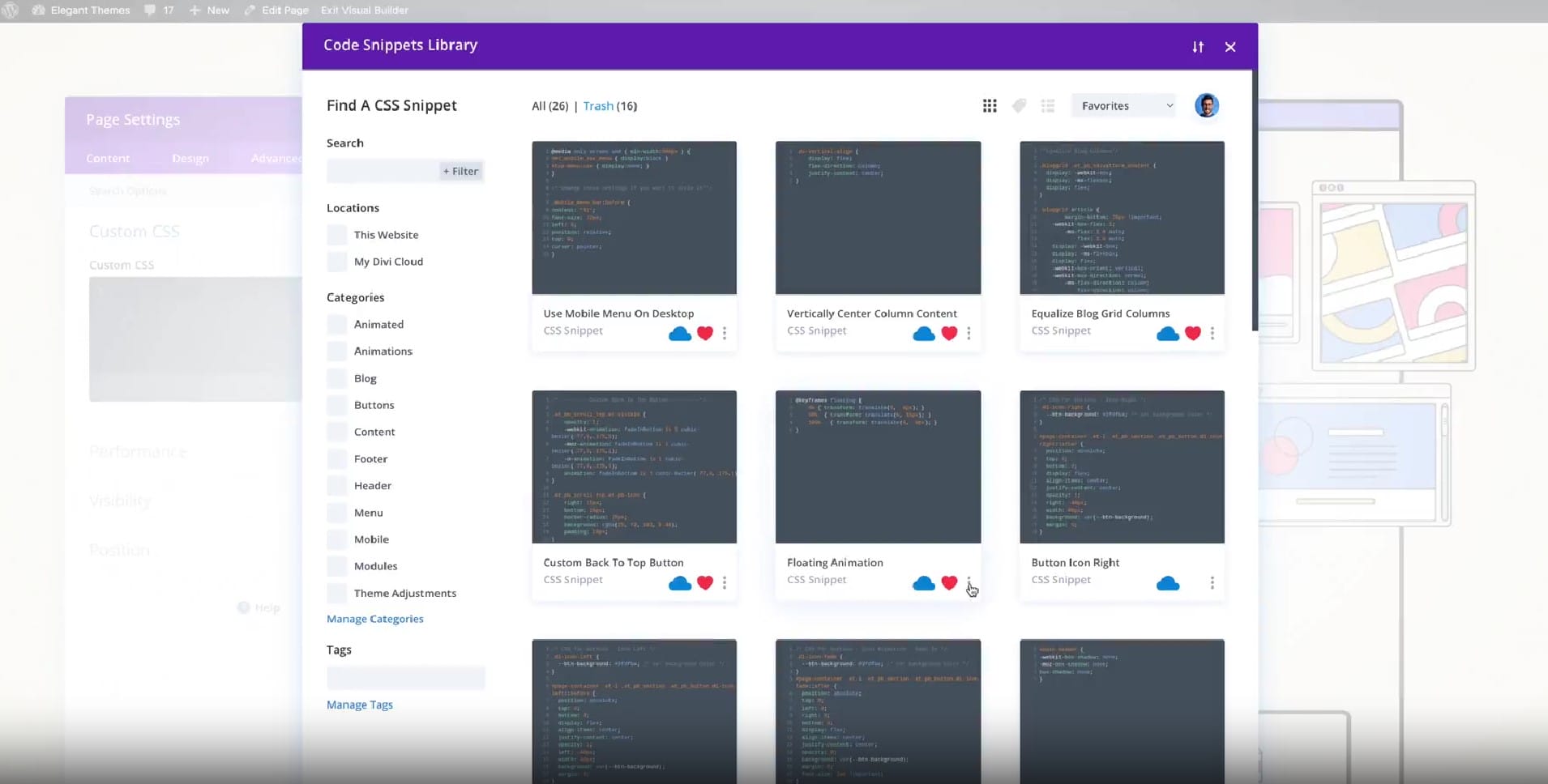 Bibliothèque Divi Snippets et portefeuille de codes