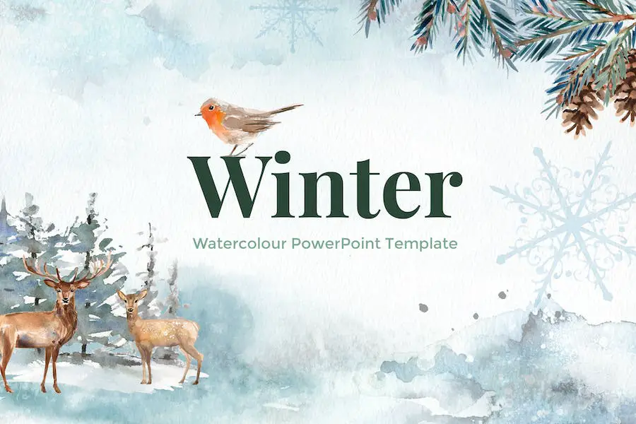 Inverno - Modelo de PowerPoint em aquarela -