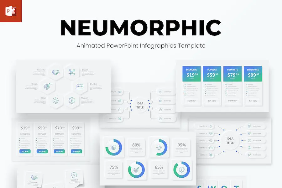 Neumorphic アニメーション PowerPoint テンプレート デザイン -