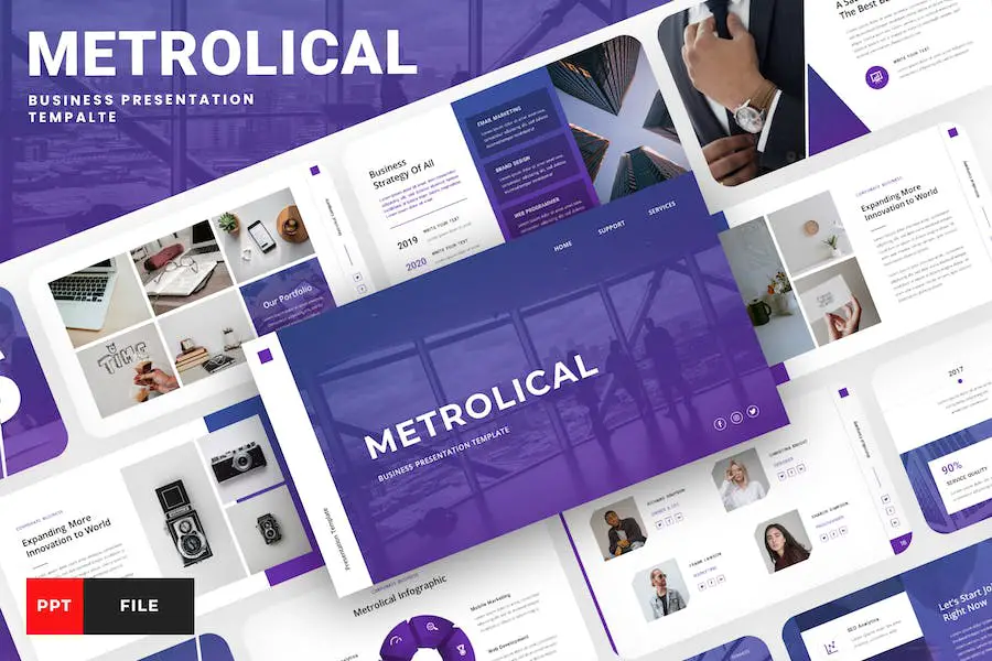 Metrolica – PowerPoint animado de negocios corporativos -