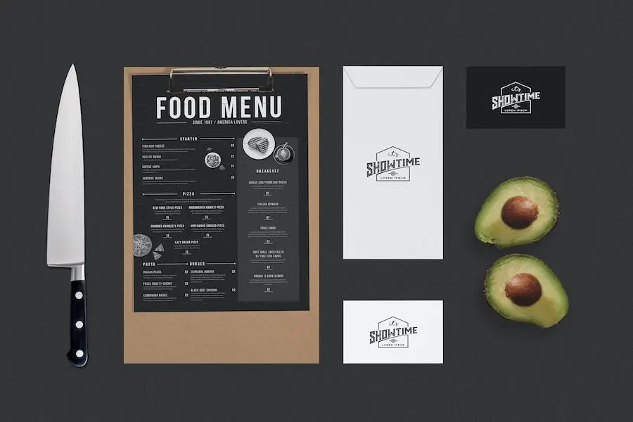 Menu di identità alimentare Mock Up -