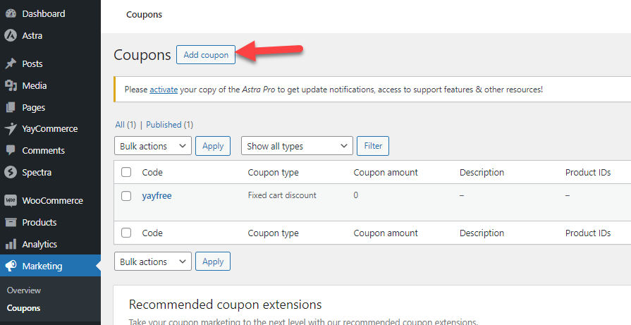 aggiungi un nuovo coupon WooCommerce