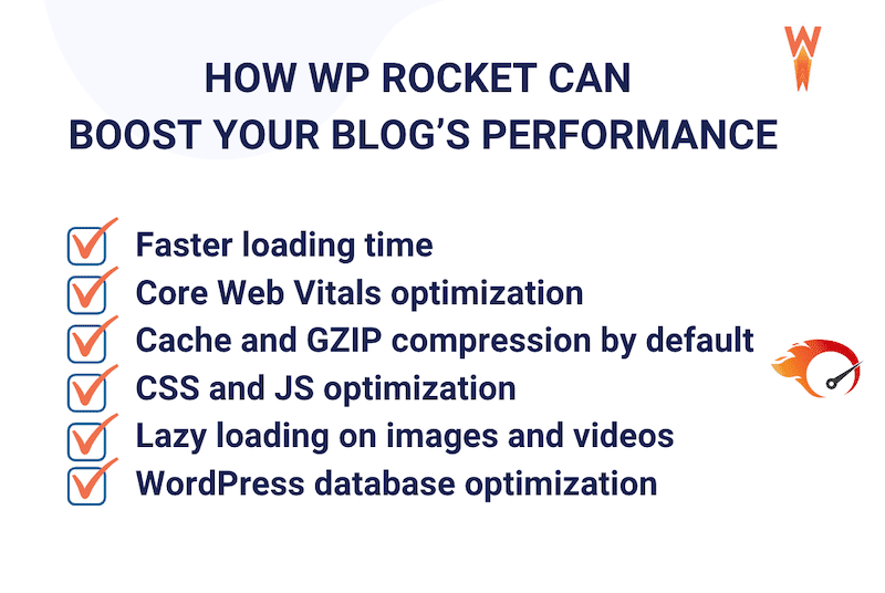 간단히 말해서 WP Rocket: 블로그 성능 향상 - 출처: WP Rocket