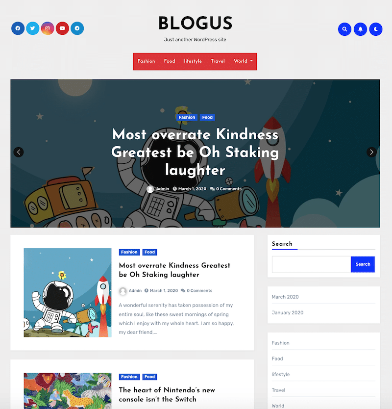 Demo del blog - Fonte: Blogus