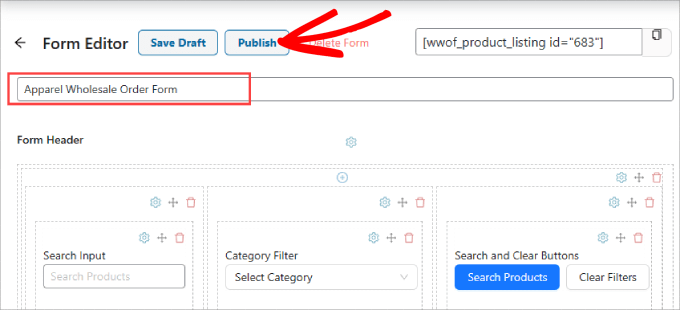 Publish order form 