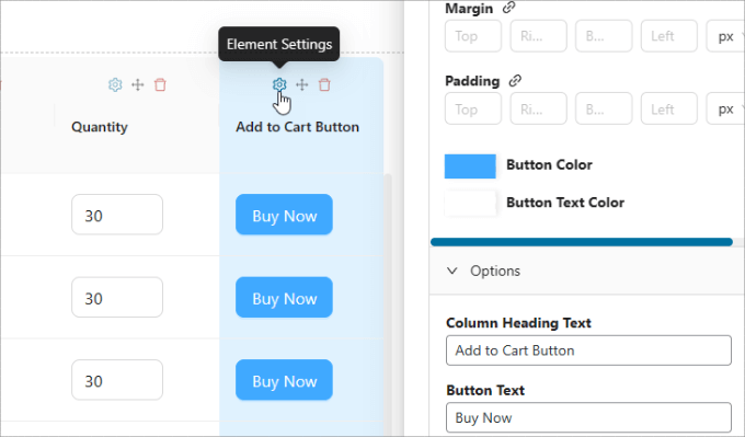 Element settings