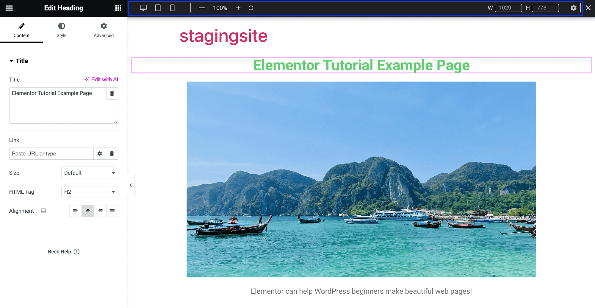 Tutorial Elementor sobre configurações responsivas.