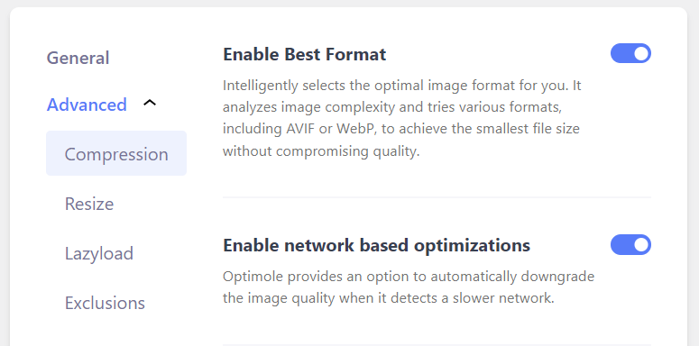 Mobil Görüntü Optimizasyonu: Optimole'deki sıkıştırma ayarı.