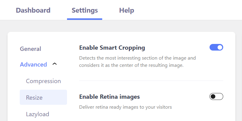 Activation du recadrage intelligent dans Optimole.