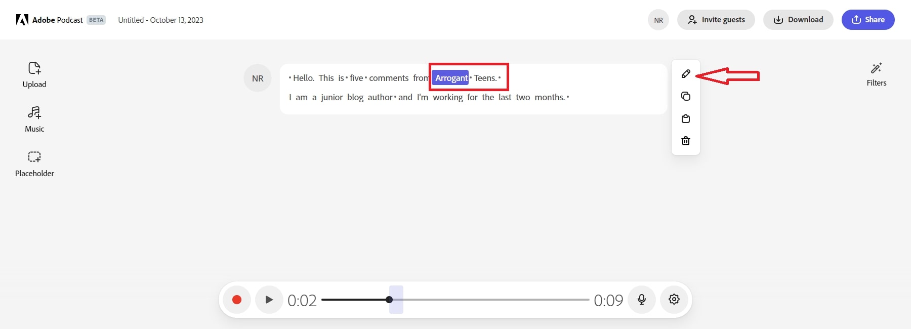 Adobe Podcast Ai transcription correcte