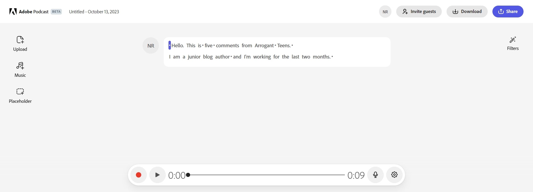 Adobe Podcast AI ที่บันทึกเสียงไว้