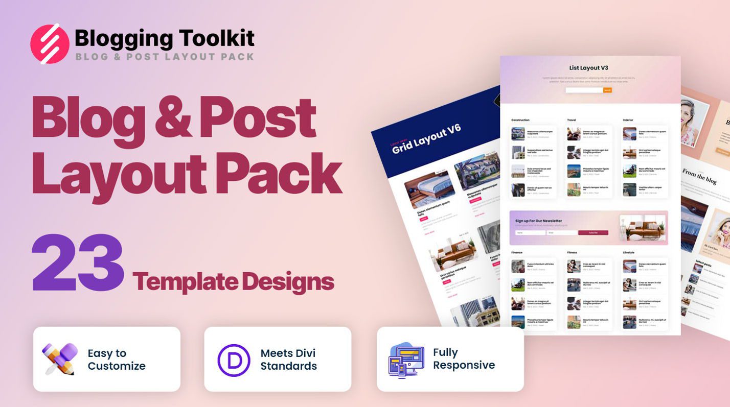 Pacchetto layout del kit di strumenti per blog