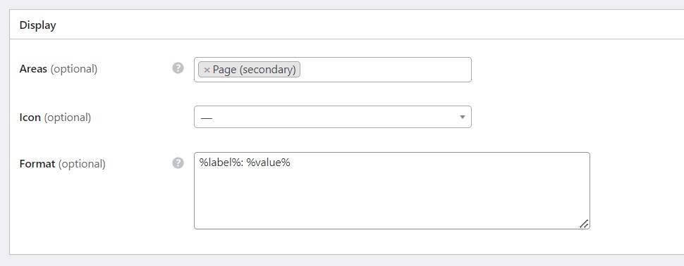 Configurando formato de exibição para campos de perfil de fornecedor.