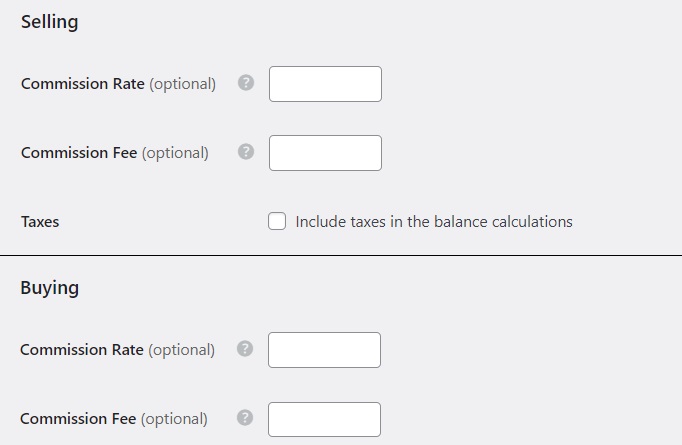 Configurando comissões em um site de mídia de estoque.