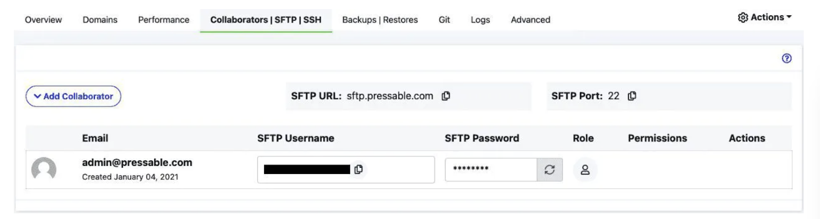 在 Pressable 託管環境中查找 SFTP 詳細信息