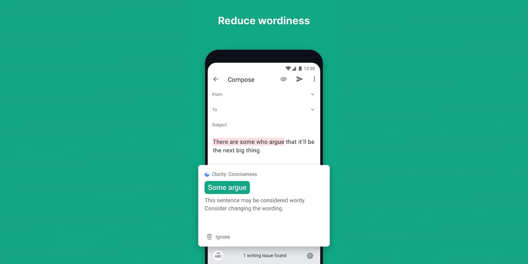 ภาพหน้าจอของฟีเจอร์ของ Grammarly จาก Google Play Store