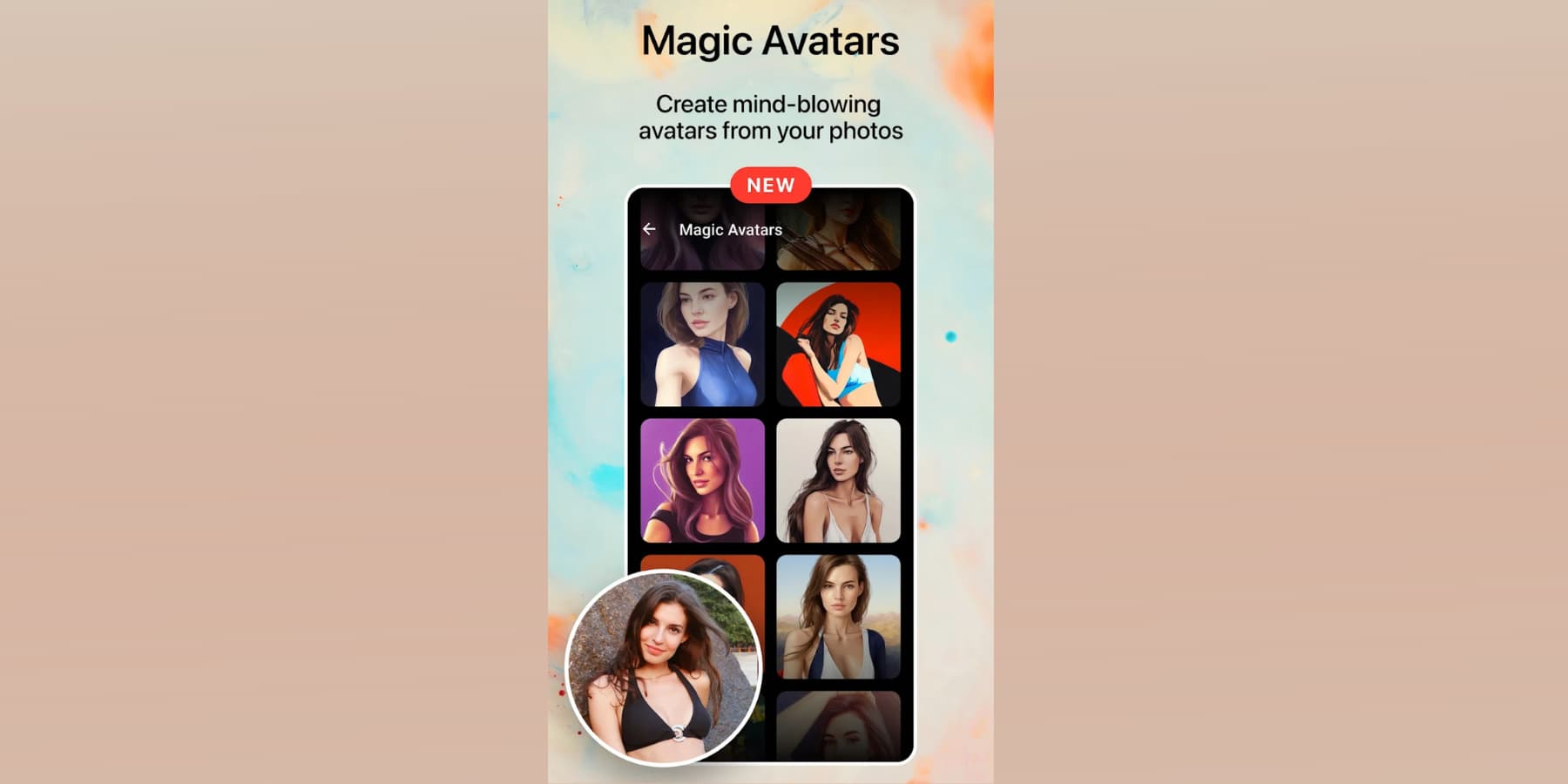 Une capture d'écran de la fonctionnalité Magic Avatars de Lensa AI sur Google Play Store