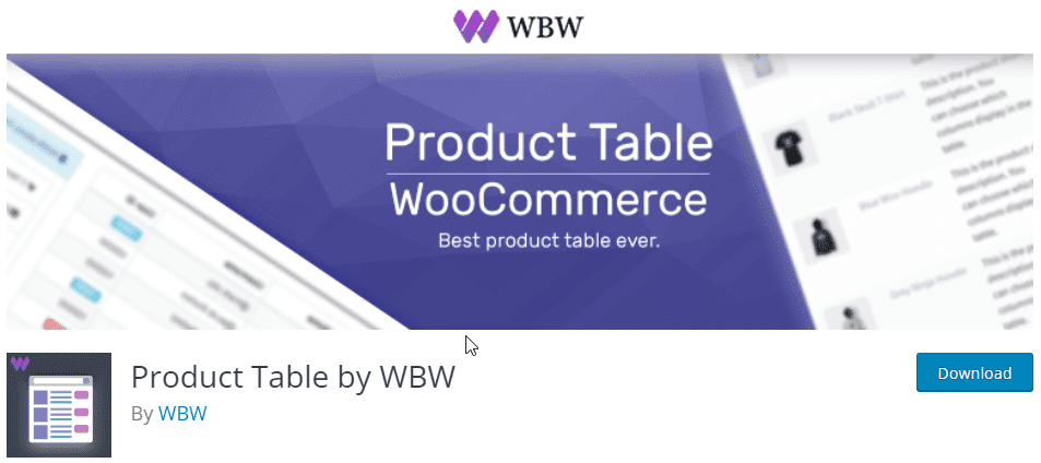 Tabela produktów według wtyczki WooBeWoo