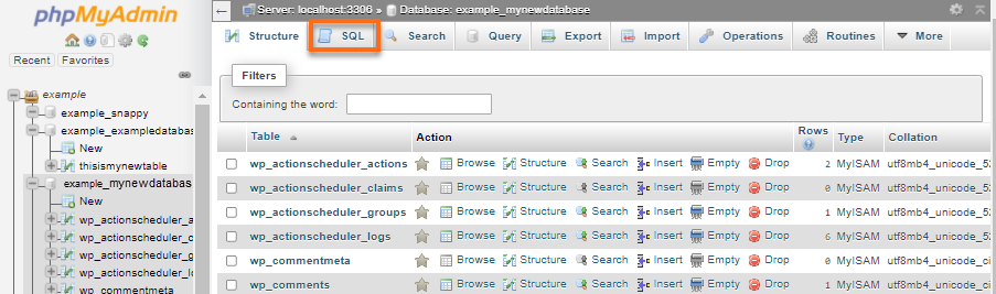 query phpmyadmin scheda sq