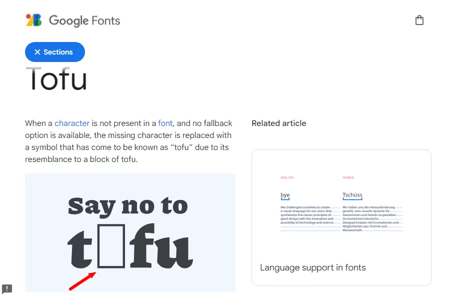 simbol tahu dalam font multibahasa