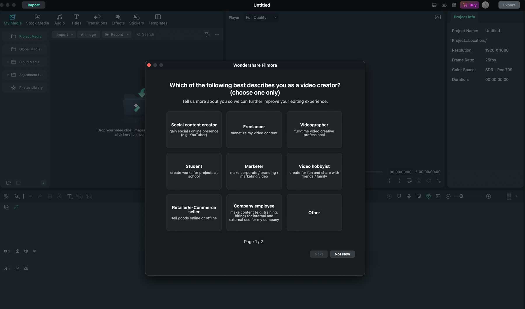 Asistente de configuración de Filmora