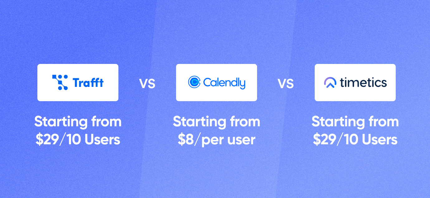 Timetics, Calendly ve Trafft arasındaki fiyat karşılaştırmasının bir örneği