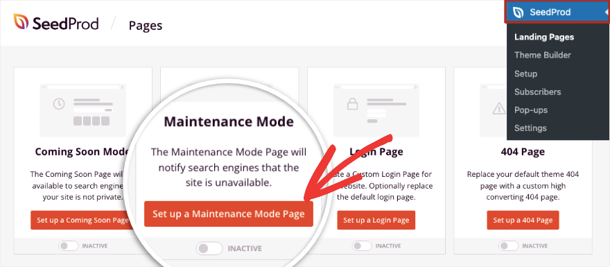 Page Configurer le mode maintenance