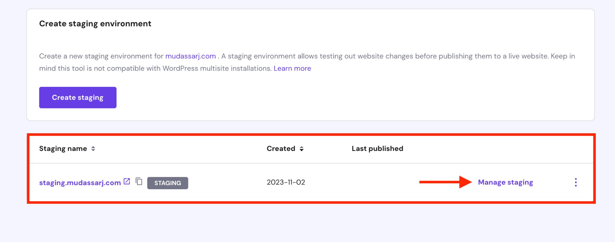 gestire il sito di staging