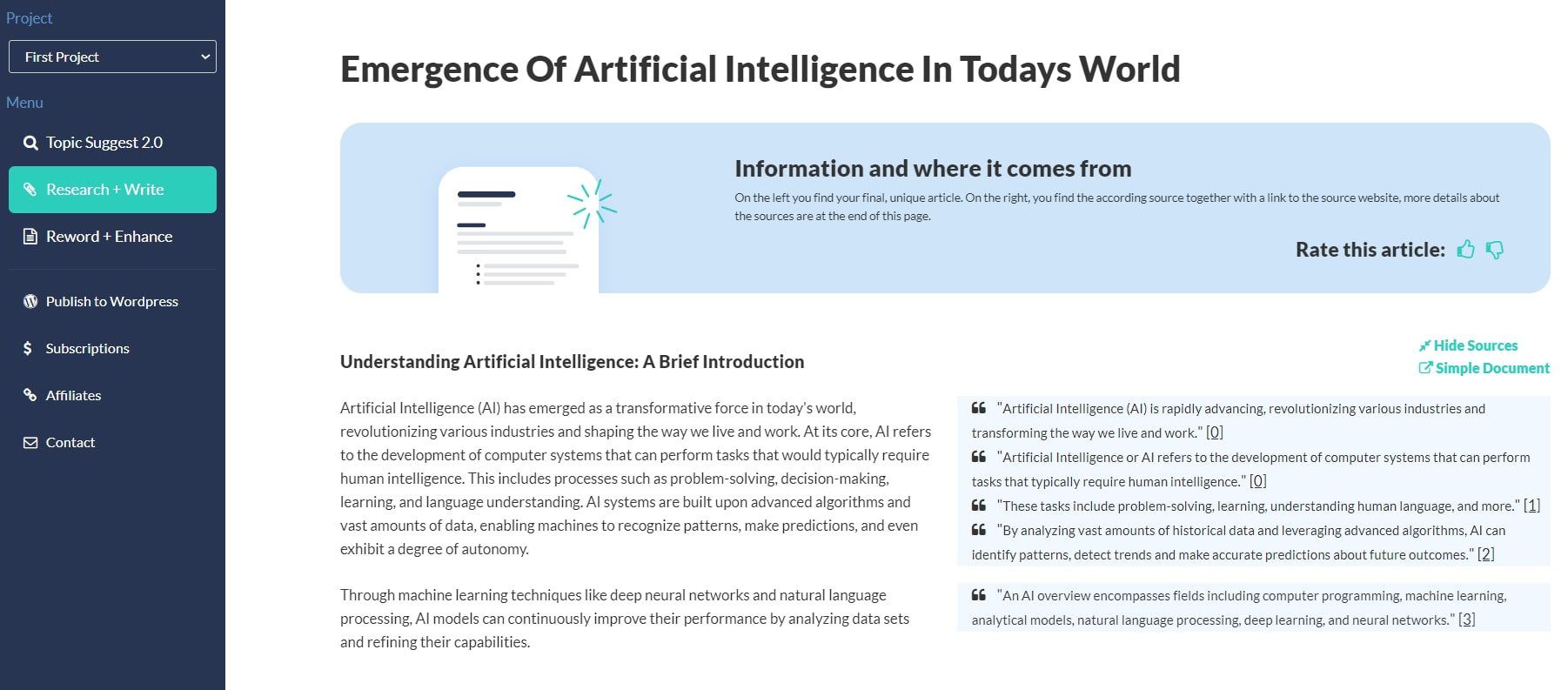 AI 編寫器產生介面