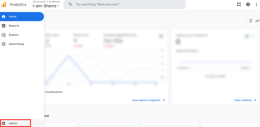 รูปภาพนี้แสดงตัวเลือกผู้ดูแลระบบของบัญชี Google Analytics