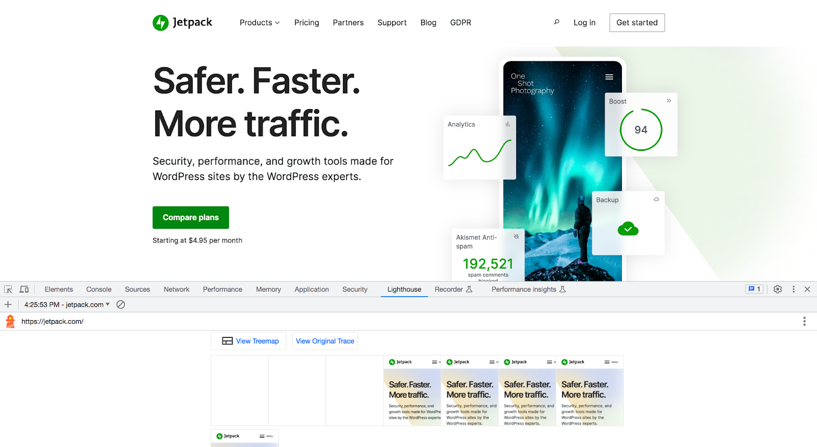 Jetpack.com の Google Lighthouse レポート