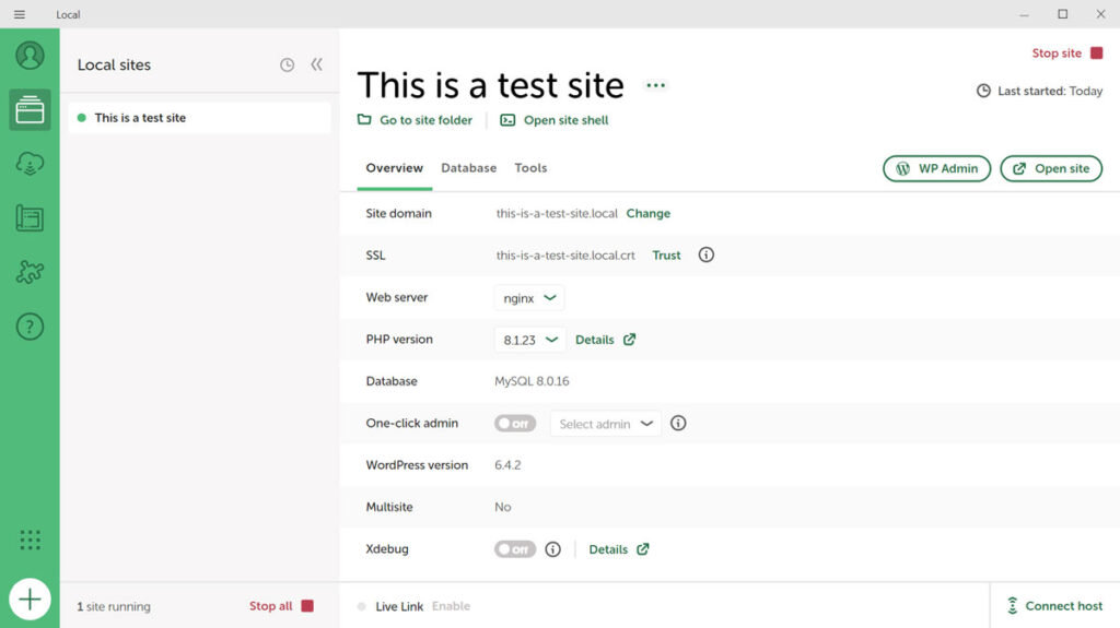 options de configuration du site local