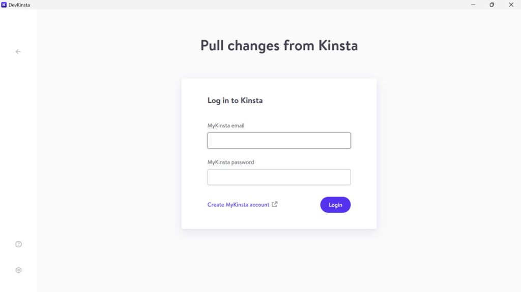 ลงชื่อเข้าใช้บัญชี kinsta เพื่อใช้การซิงค์