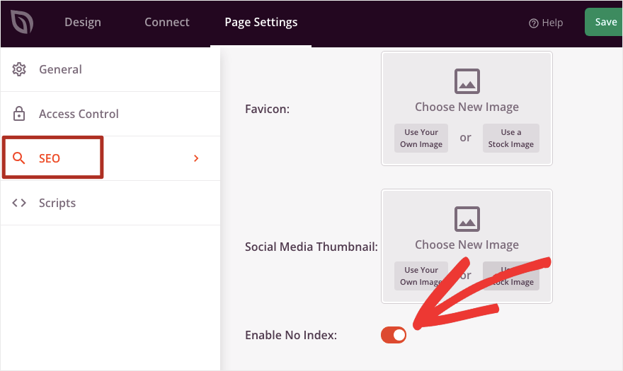 Non abilitare nessun indice per la pagina di manutenzione