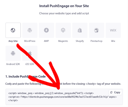 PushEngage Any Site Cod de instalare