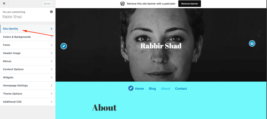 นี่คือภาพหน้าจอของแท็บ Site Identity ของ WordPress.com